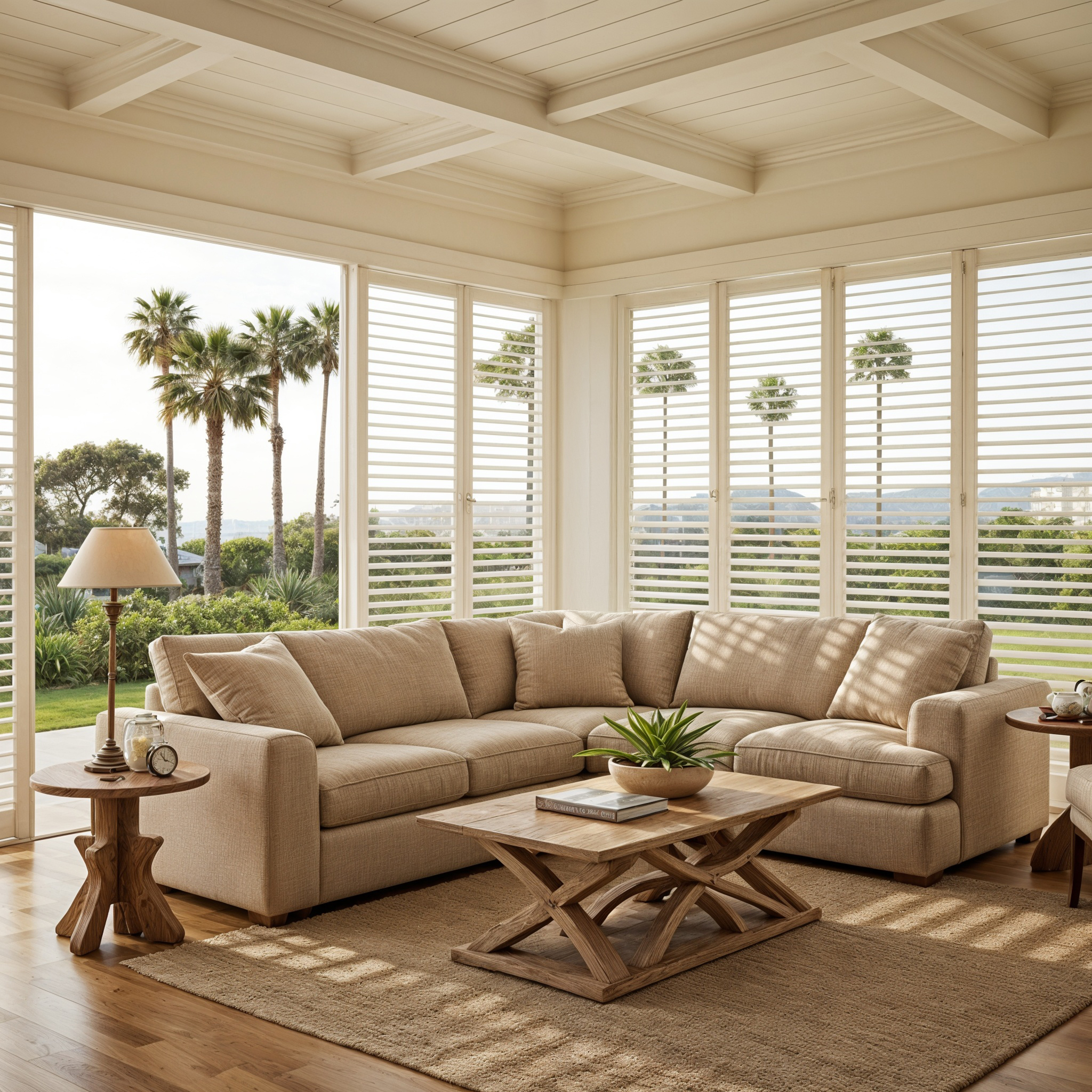 Plantation Shutters in a Coastal Living Room-1