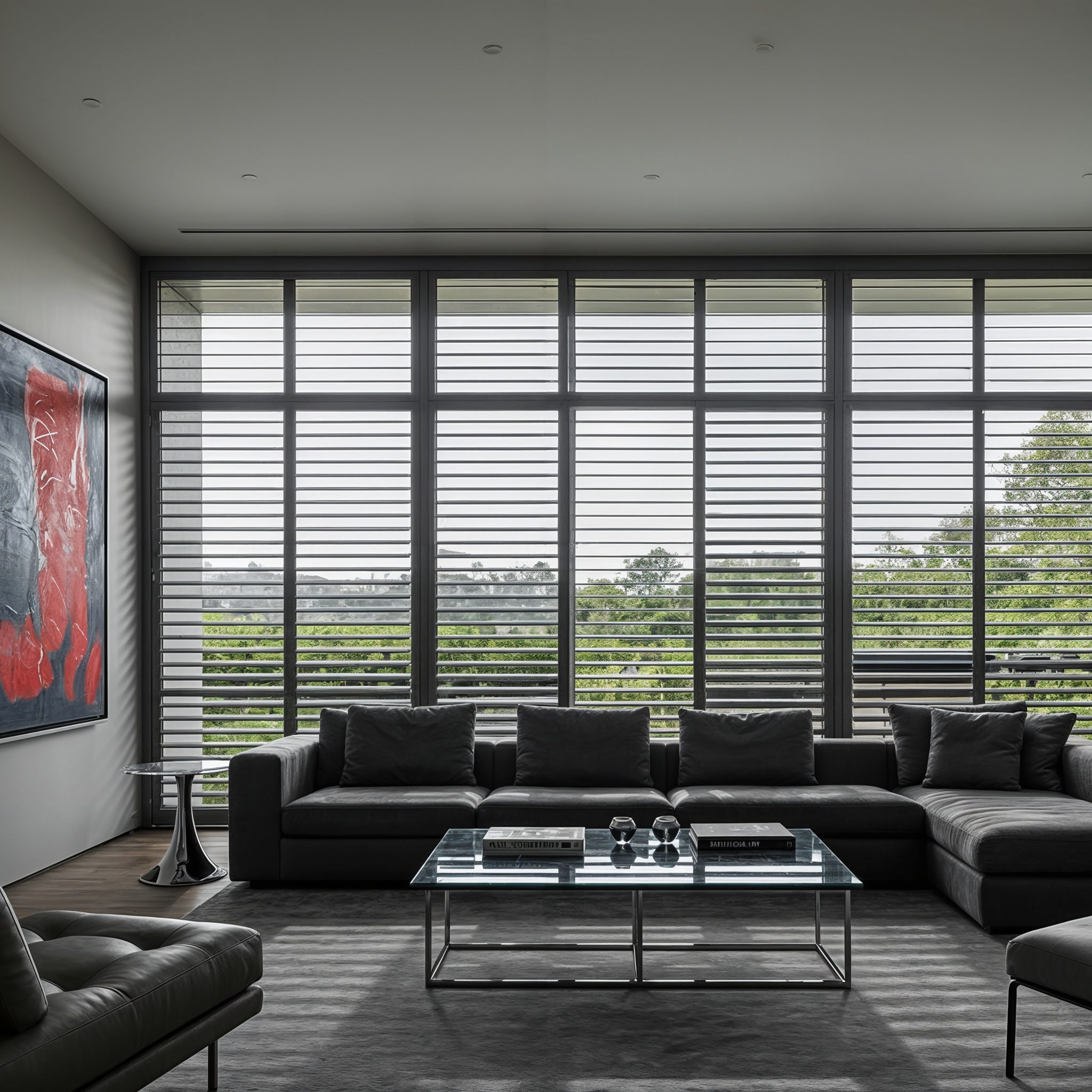 black living room shutters